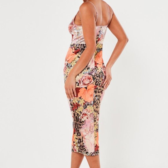 NWT Floral Animal Print Satin Corset Bodycon Midi - Picture 3 of 12